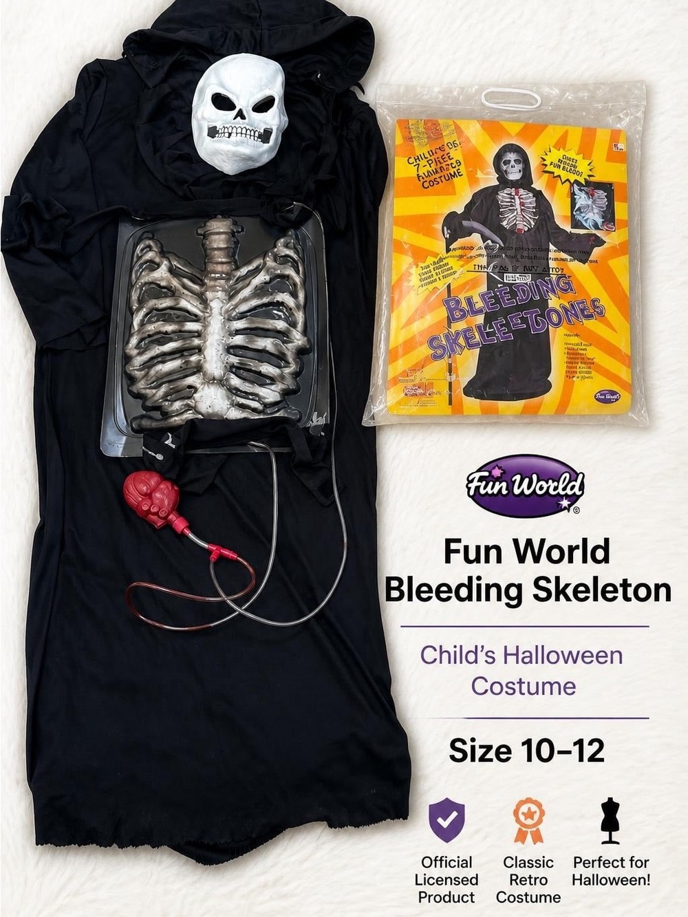 Fun World Kids Bleeding Skeleton Costume in Black (Size 10-12)